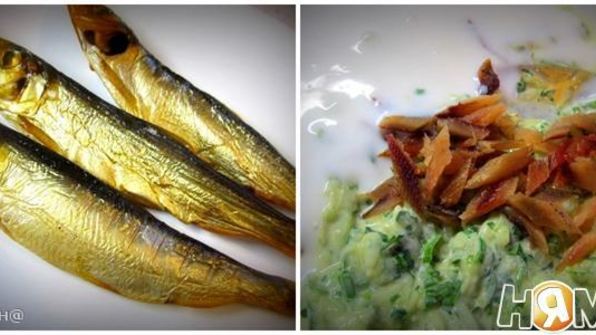 холодный суп с огурцом и копченой рыбой