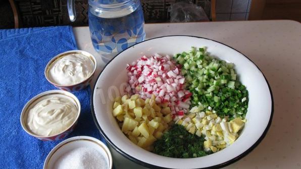 вкусная окрошка на сметане и воде