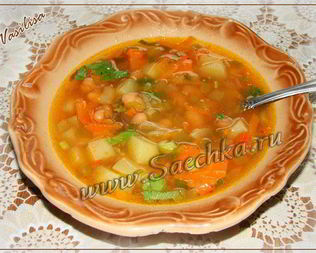 Постный рассольник с фасолью