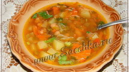 Постный рассольник с фасолью