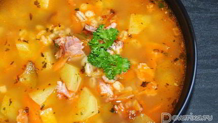 Рассольник с копченостями