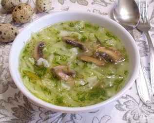 Постные щи из свежей капусты с грибами