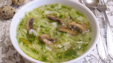 Постные щи из свежей капусты с грибами