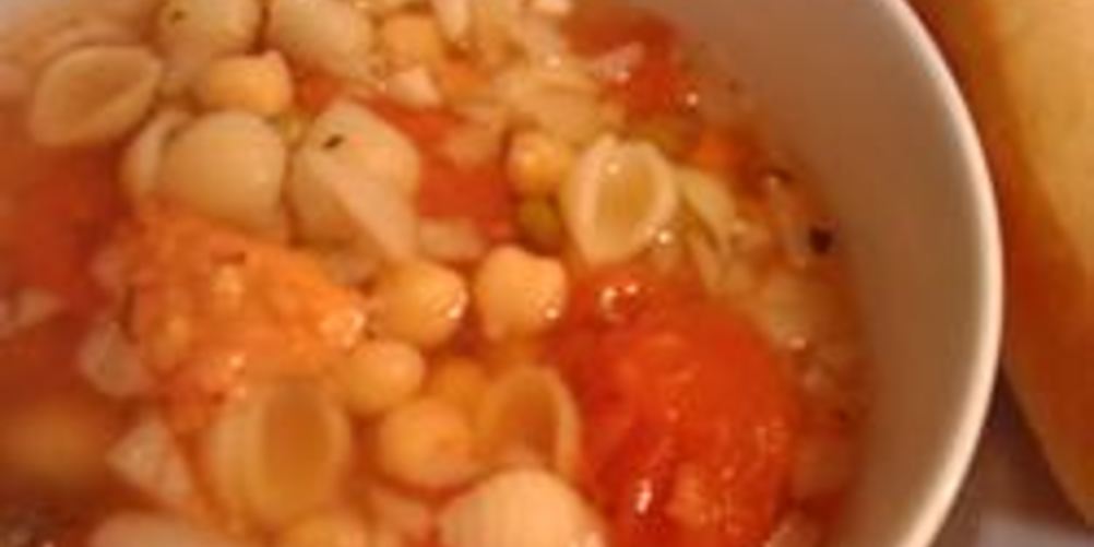 Рецепт супа из гарбанзо, помидоров и макарон