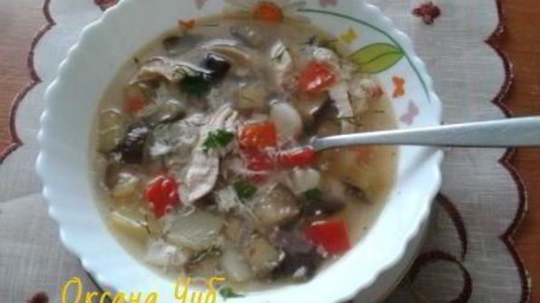 суп куриный с баклажанами и яйцом