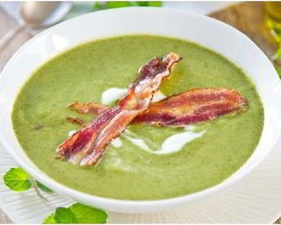 Суп-пюре из зеленого горошка с беконом