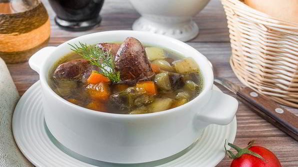 суп с куриными потрошками и баклажаном