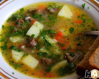 Сырный суп с куриными сердечками