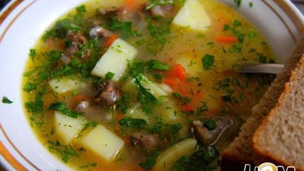 Сырный суп с куриными сердечками