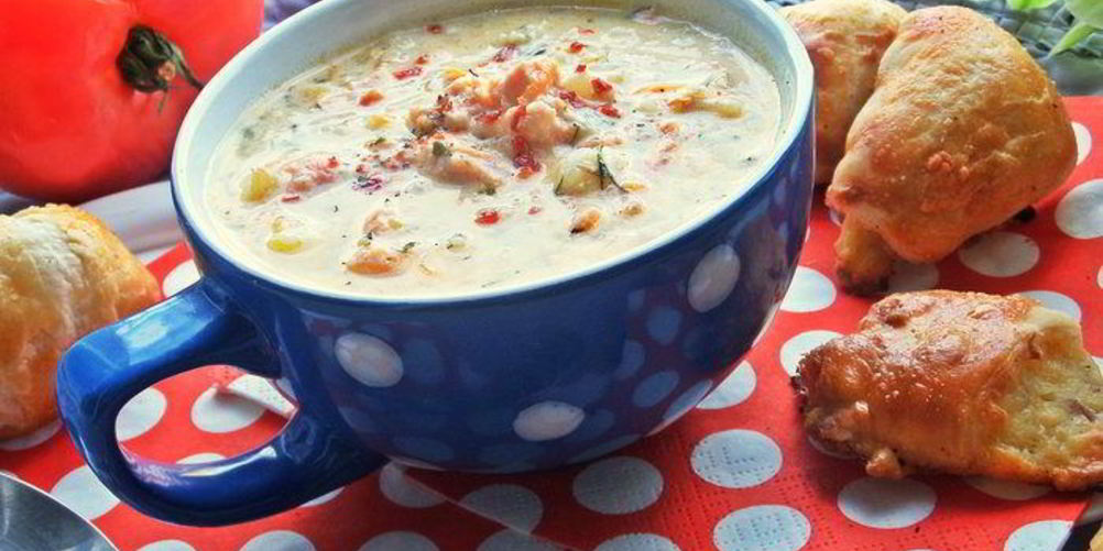 Рецепт сырного супа с лососем и рисом