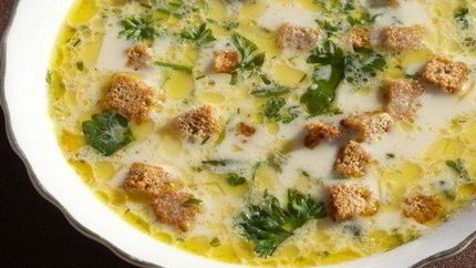 Сырный суп с шампиньонами и сухариками