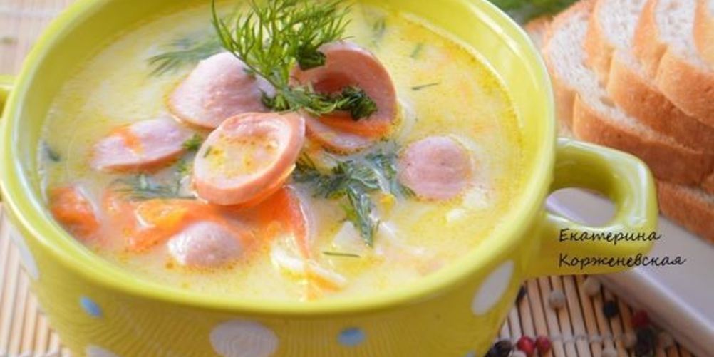 Рецепт сырного супа с сосисками