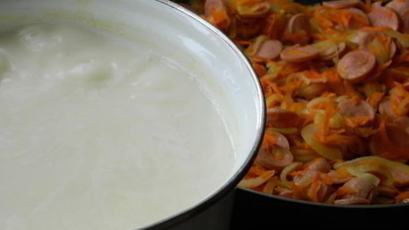 сырный суп с сосисками