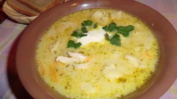 сырный супчик с курочкой и клецками
