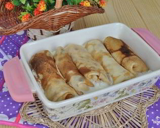 Блинчики с мясом в духовке