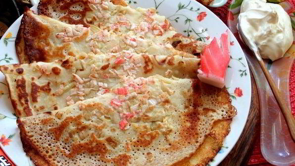 блины с крабовым припеком