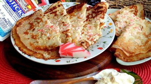 блины с крабовым припеком