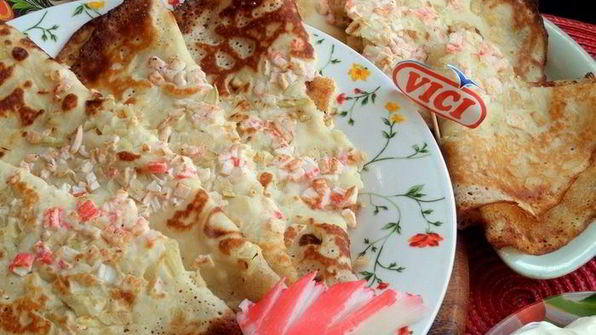 блины с крабовым припеком