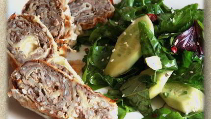 Гречка с куриной печенью в лаваше