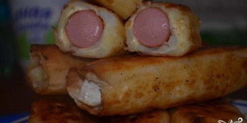 Рецепт сосисок в лаваше с картошкой