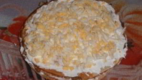 блинный пирог с курицей, грибами и творогом