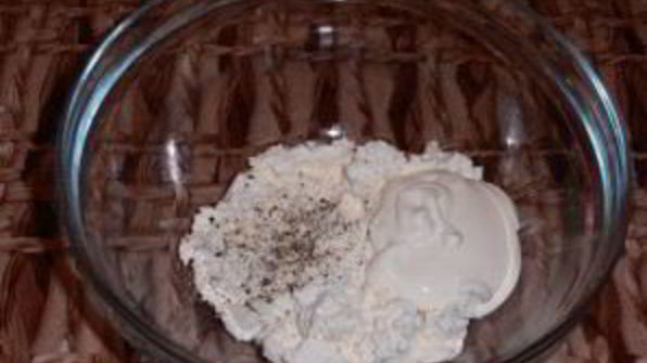 блинный пирог с курицей, грибами и творогом