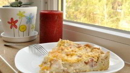 Пирог с ветчиной, курицей и луком