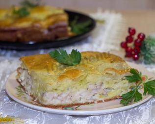 Заливной пирог с курицей и картошкой
