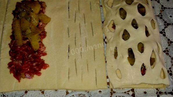 пирожки с картошкой и фаршем из слоеного теста