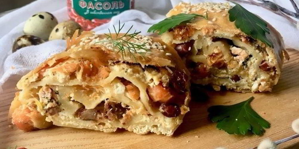 Рецепт штруделя с лососем, фасолью и рикоттой