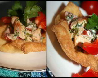 Хрустящие корзинки с курицей из домашнего слоеного теста