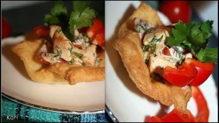 Хрустящие корзинки с курицей из домашнего слоеного теста