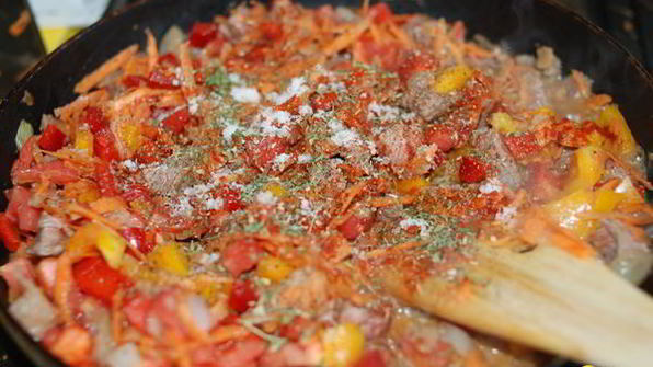 овощная запеканка с мясом и макаронами