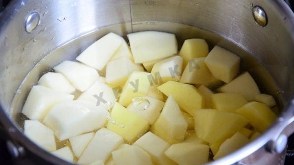 запеканка с семгой и картофельным пюре