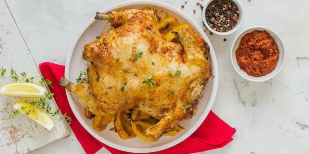 Рецепт запеченной курицы с аджикой и лимоном