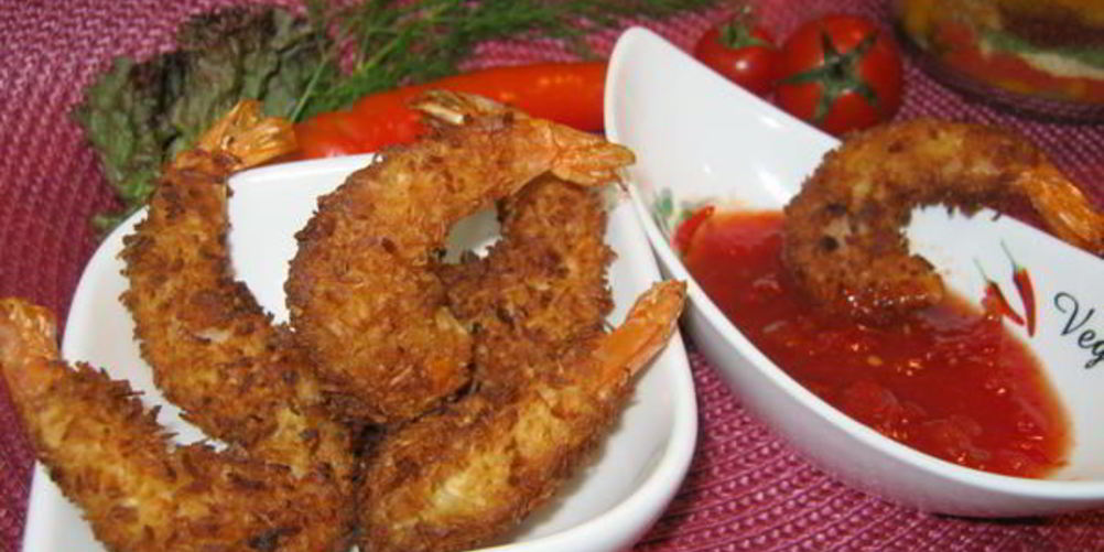 Рецепт креветок кокосовых с острым джемом