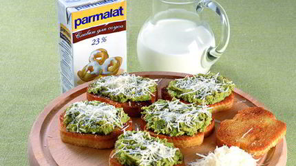 Брускетта со сливочным пюре из горошка с мятой