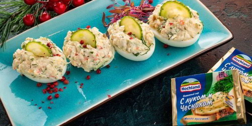 Рецепт фаршированных яиц с крабовыми палочками