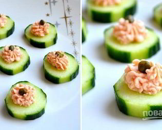 Канапе с огурцом и красной рыбой