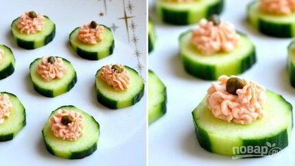 Канапе с огурцом и красной рыбой