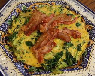 Фриттата с цукини, беконом и шпинатом