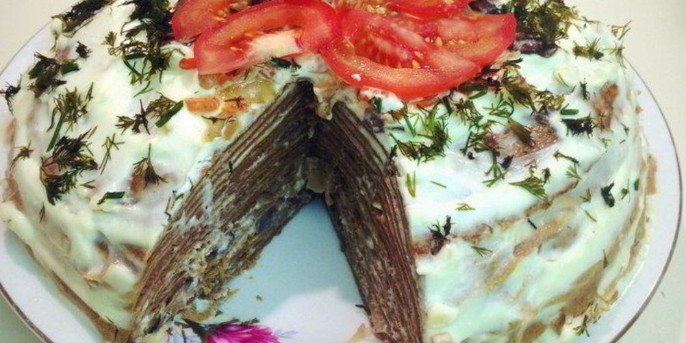 Рецепт печеночного торта с грибами