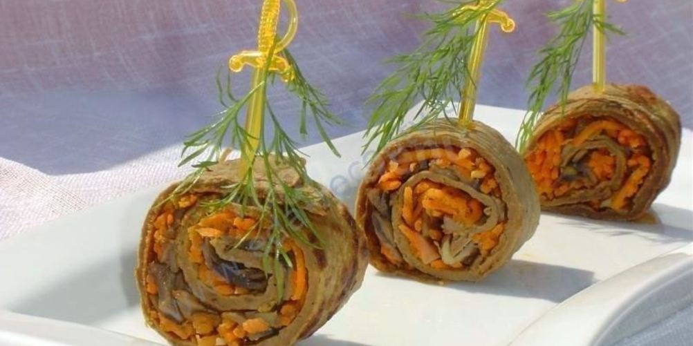 Рецепт печеночного рулета с морковью и грибами по-корейски