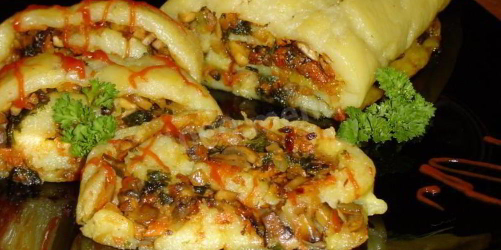 Рецепт постного картофельного рулета с грибами и овощами