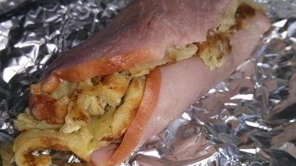 Рулетики с ветчиной и картофельными блинчиками